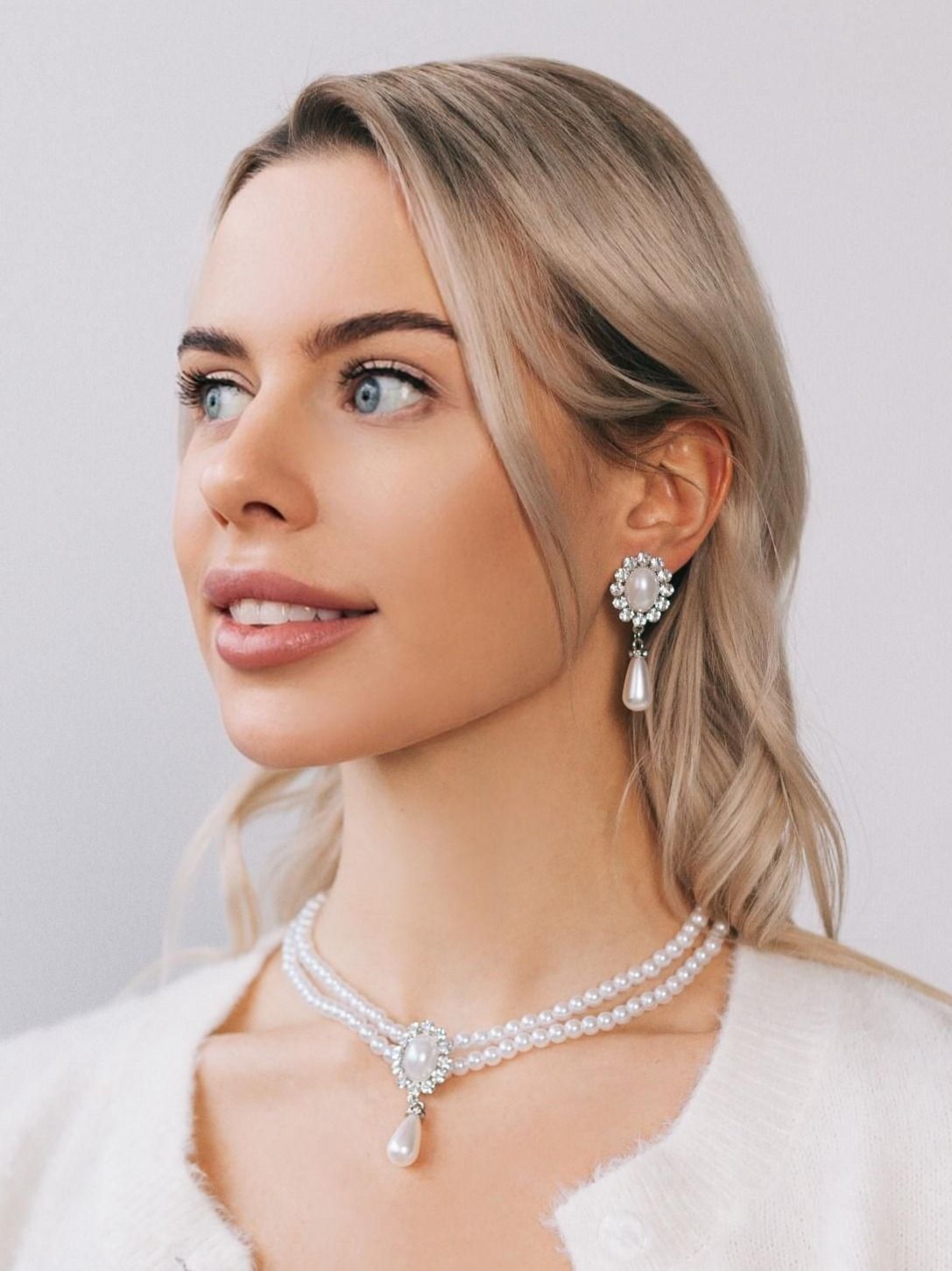 Набор 2 предмета: серьги, колье "Антуанетта" / искусственный жемчуг / цвет белый в серебре