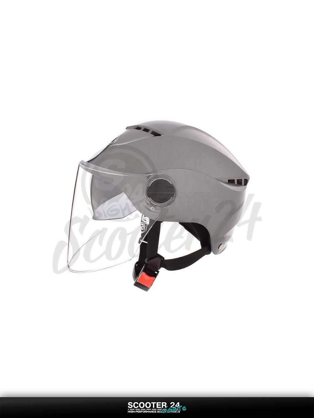 Мотошлем открытый ( вело/самокат) "DAVID" (#S327, серебристый глянцевый, регулятор размера, о на мотоцикл / мопед и скутер