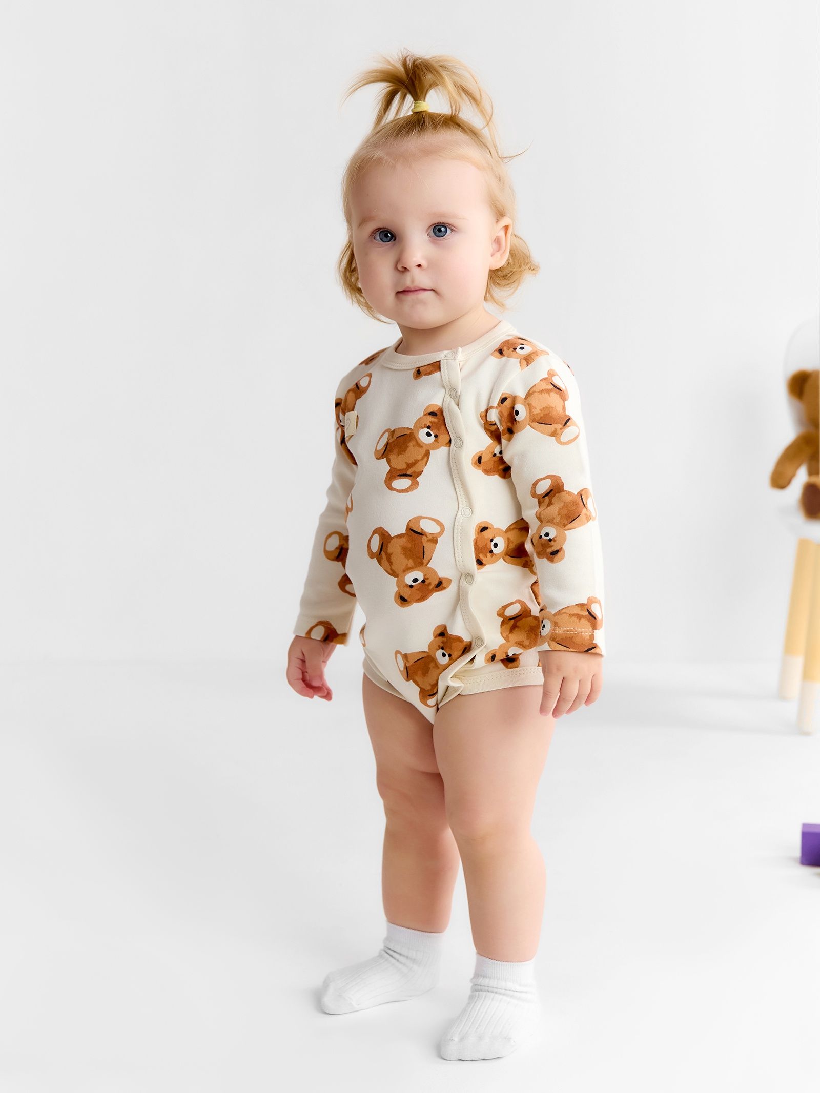 Боди с длинным рукавом Крошка Я "Медвежата", рост 62-68, бежевый