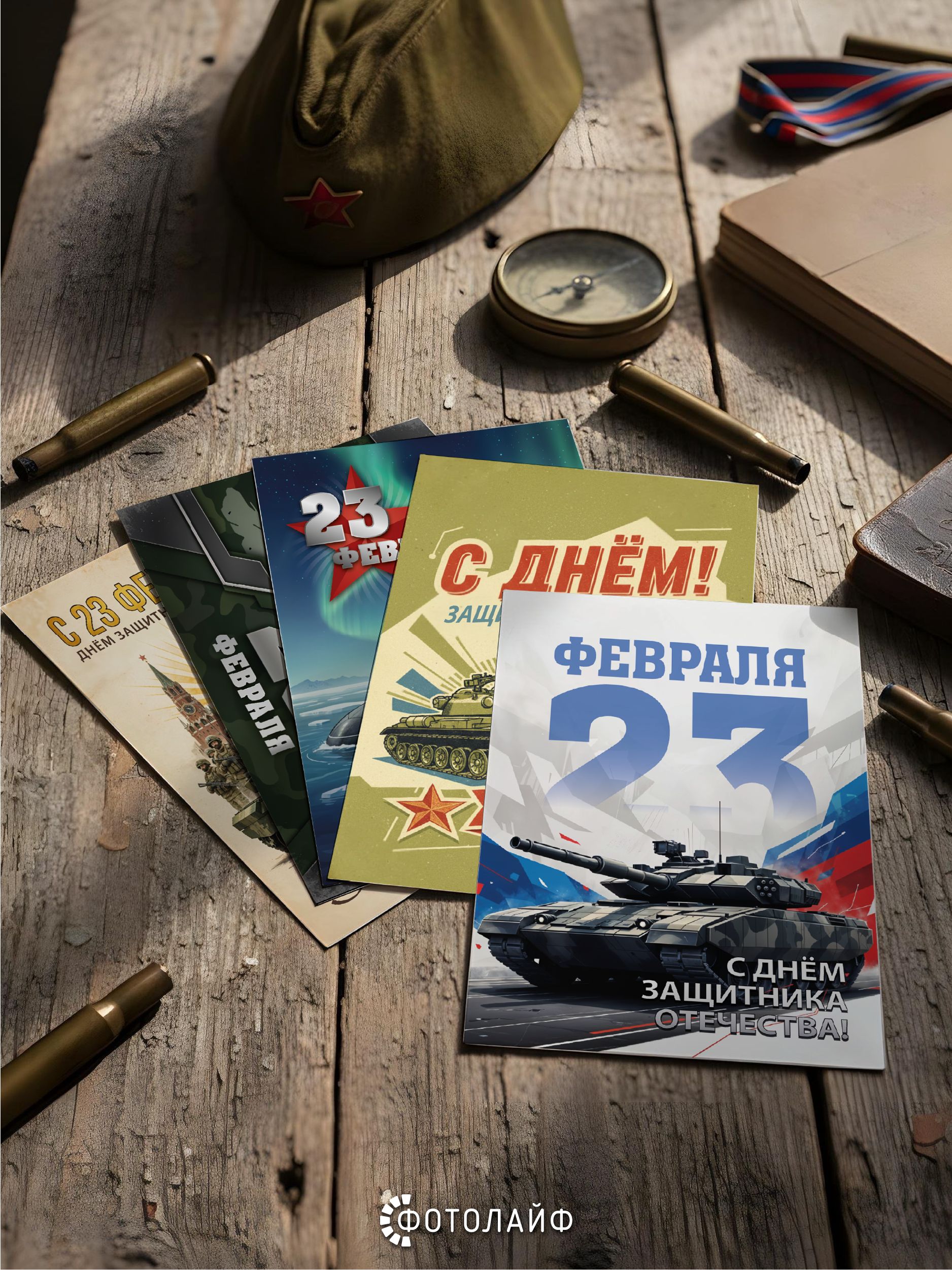 Набор мини-открыток на 23 февраля, 7х10 см, 30 штук в комплекте фото 4