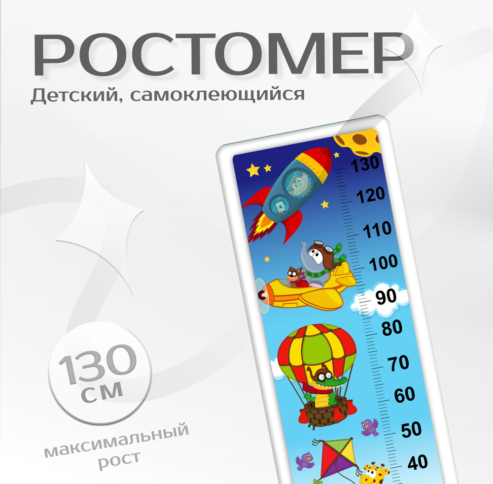 Ростомер интерьерная наклейка для малышей Fotooboikin "Самолет" 44х120 см, линейка на стену для декора #1
