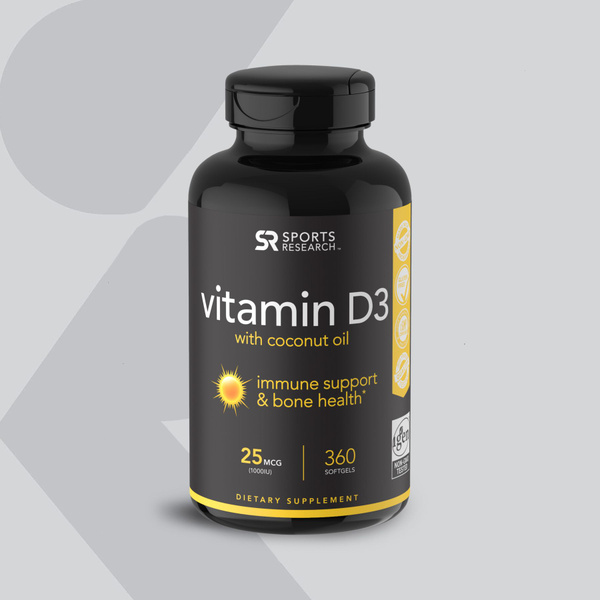 Витамин Д 1000 МЕ с кокосовым маслом, Vitamin D3 1000 IU, Sports ...