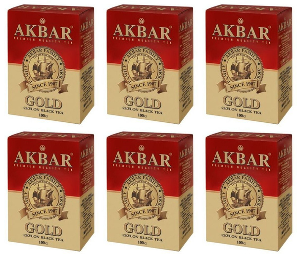Akbar Чай черный Gold Ceylon, среднелистовой, 100 г, 6 шт - купить с ...