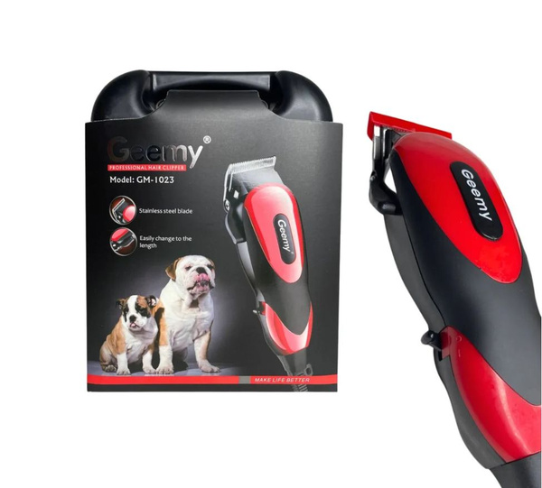 Машинка для стрижки животных Geemy, кейс, 4 насадки, красный - купить с ...