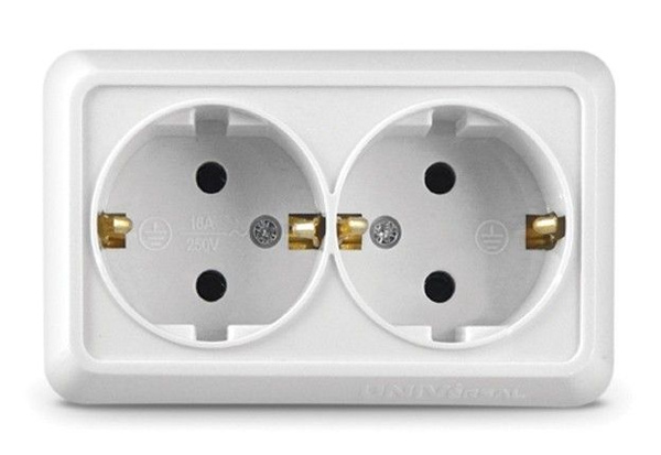 Розетка настенная двойная UNIVersal Олимп с заземлением белый 16а ...