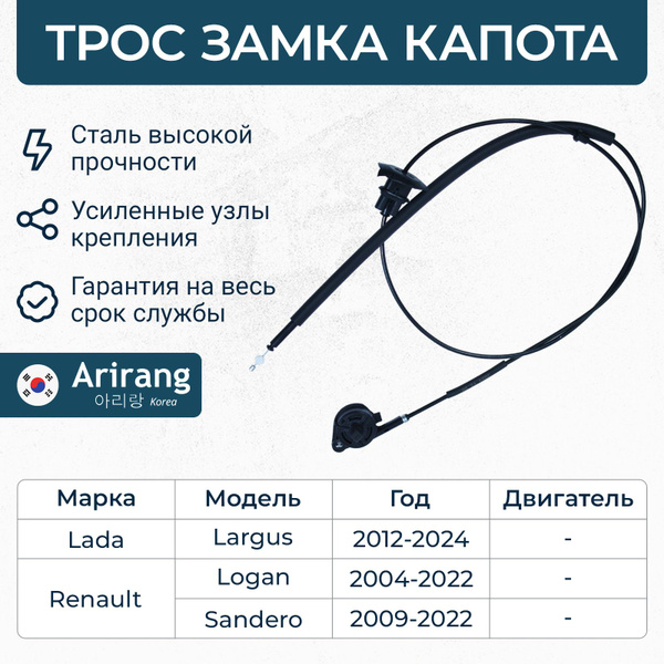 Трос замка капота для Renault Logan, Sandero, Lada Largus (Рено Логан ...