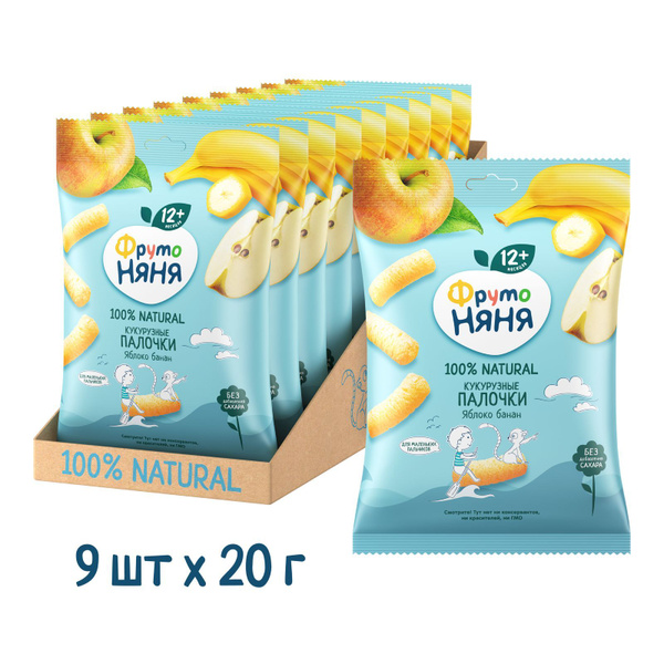 Кукурузные палочки детские ФрутоНяня с 1 года, с яблоком и бананом, 20 ...