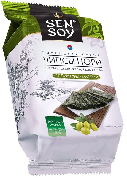 Чипсы Нори Sen Soy "OLIVE" из морской капусты с оливковым маслом, 4,5 ...