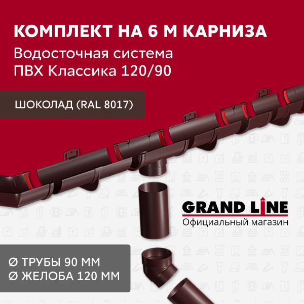 Водосток для крыши дома ПВХ Grand Line Классика. Размерность 6х3м,цвет ...