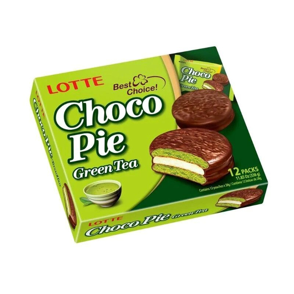 Лотте Чоко Пай Зеленый Чай/Lotte Choco Pie Green Tea 336гр (Ю. Корея ...