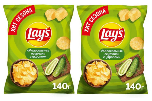 Чипсы картофельные Lay's Малосольные огурчики-укроп, 2 шт по 140 г ...