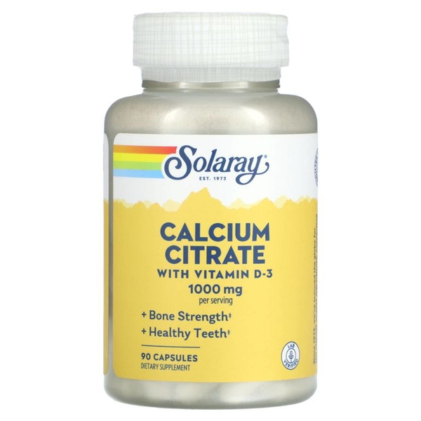 Цитрат кальция с витамином D3, 1000 мг, 90 капсул, Solaray Calcium ...
