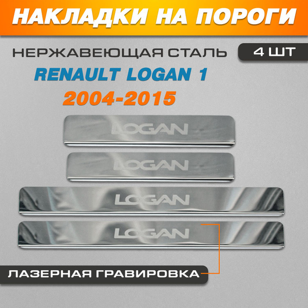 Накладки на пороги ГРАВИРОВКА Рено Логан 1 / Renault Logan 1 (2004-2015 ...