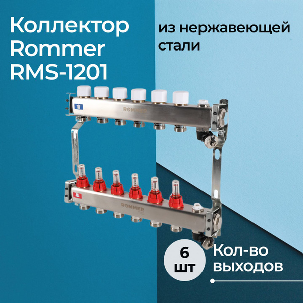 Коллектор Rommer RMS-1201 с расходомерами, клапаном выпуска воздуха и ...