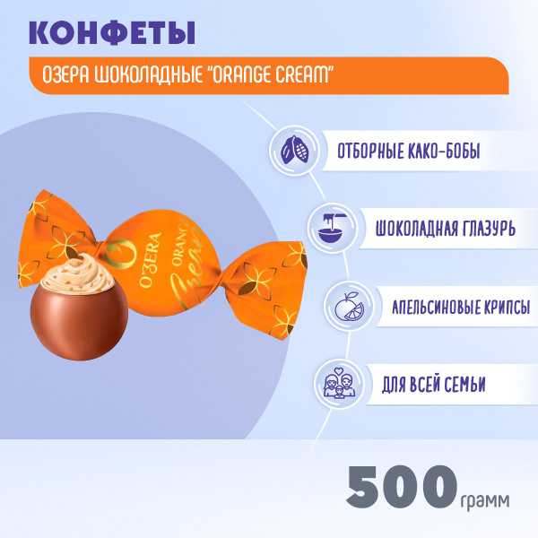 Конфеты Озера шоколадные Orange cream с цитрусово-кремовой начинкой ...