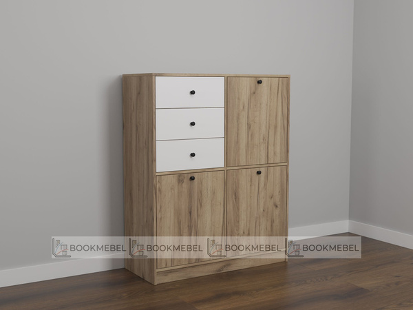 Комод Bookmebel Сканди-35_белый / дуб крафт золото, 100x47x110 см, 4 ящ ...