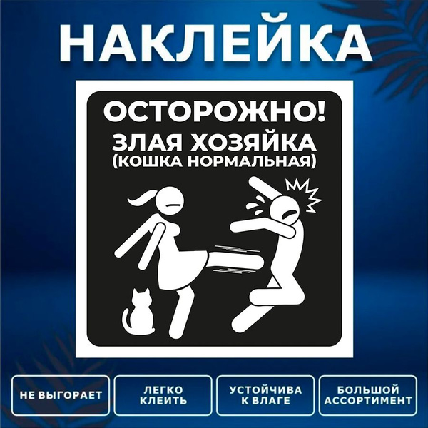 Наклейка, ИНФОМАГ, Осторожно! Злая хозяйка, 15см х 15 см, на дверь, на ...