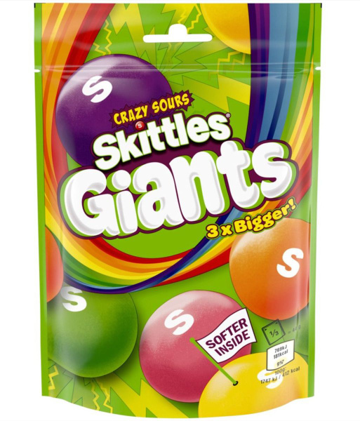 Драже кислые Crazy Sours Skittles Giants, Скитлс Гиганты кислые фрукты ...