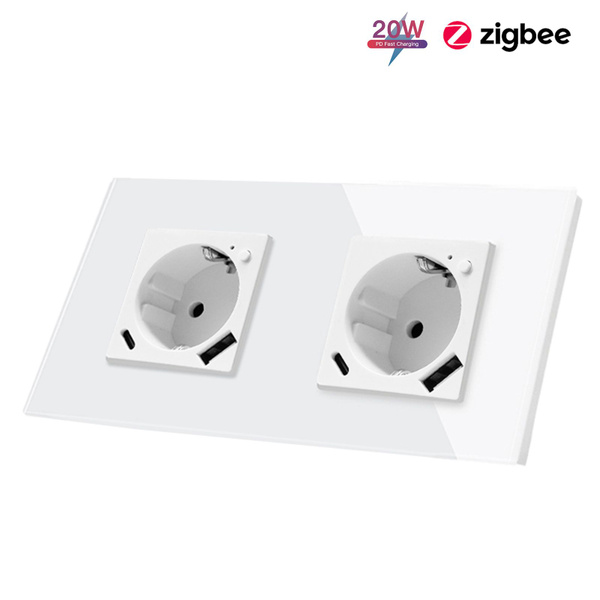 Розетка Умная Zigbee двойная с USB и type-C входами, быстрая зарядка ...