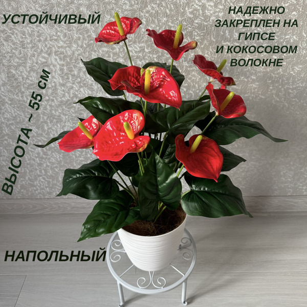 Купить Цветы Надолго. Красный напольный искусственный антуриум в горшке ...