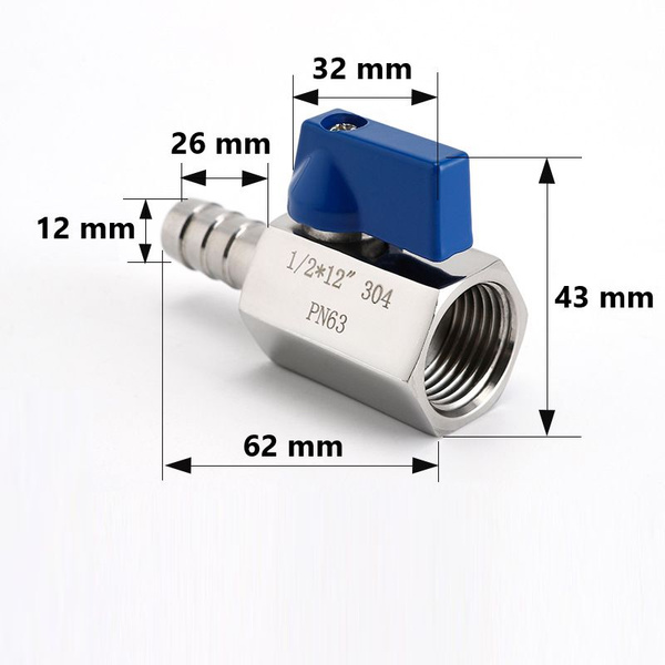 Кран - штуцер, DN 1/2ВР-12 mm, из нержавеющей стали AISI 304 - купить ...
