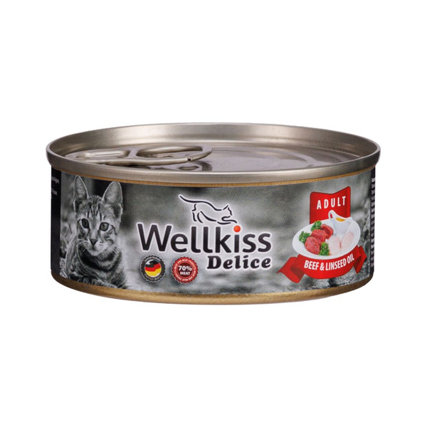Wellkiss Delice Влажный корм (консервы) для кошек, говядина с льняным ...