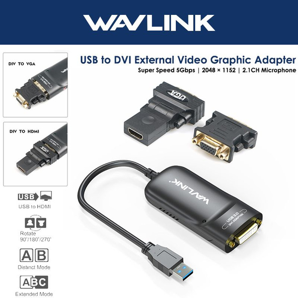 Внешняя видеокарта Wavlink USB 3.0 для подключения к DVI Видеоадаптер ...