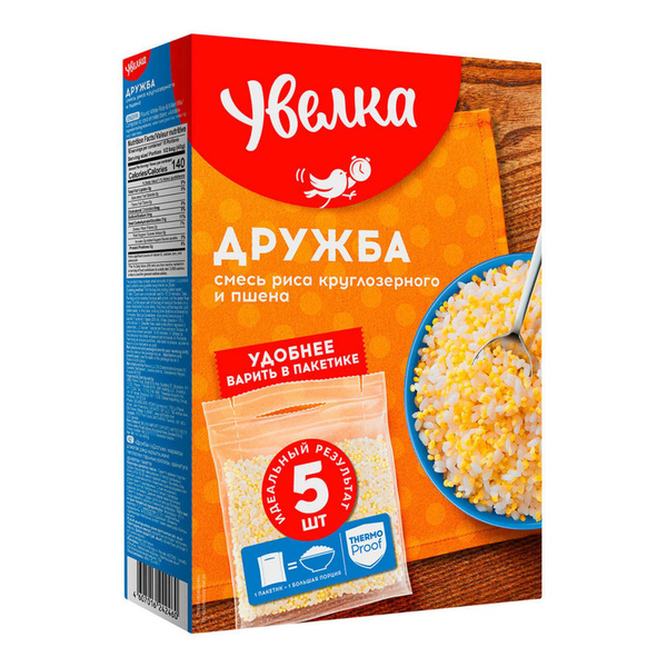 Смесь круп Увелка Дружба рис круглозерный и пшено в варочных пакетиках ...