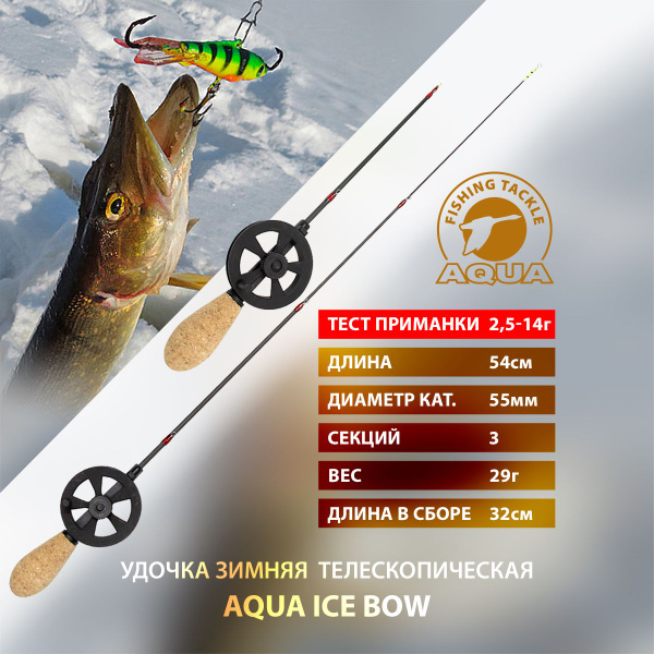 Удочка зимняя Aqua Удочка телескопическая с катушкой для зимней рыбалки ...