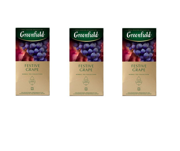 Greenfield Чай Фестив Грейп , виноград, яблоко, 25 пакетиков по 2 гр, 3 ...