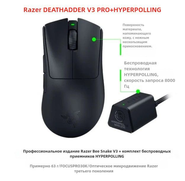Мышь беспроводная Razer DEATHADDER V3 PRO, черно-серый - купить по ...