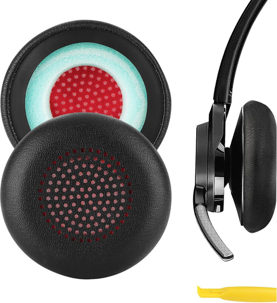 Cuscinetti Auricolari Di Ricambio Per Plantronics Voyager Focus UC B825 - Memory Foam, Pelle Nera