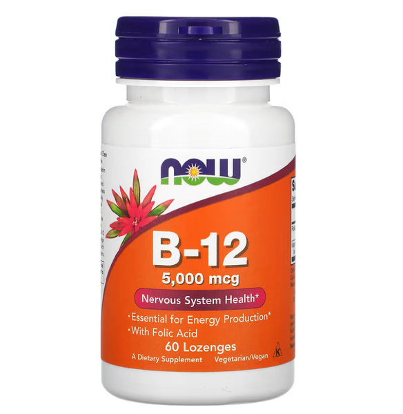 Витамин В12 (Б12) и фолиевая кислота NOW Vitamin B-12 5000 мкг, B12 ...