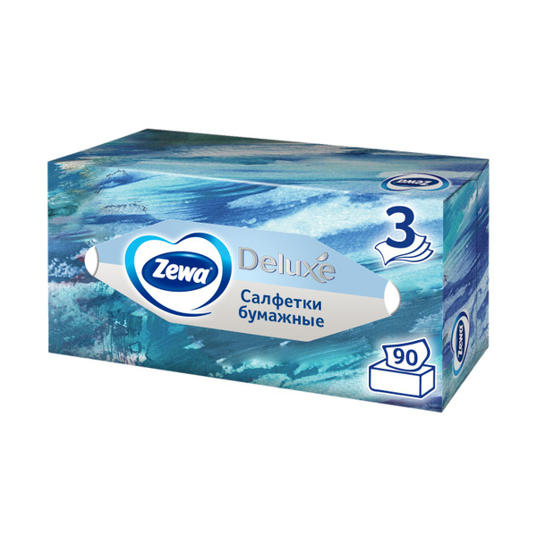 Салфетки Бумажные в коробке Zewa Deluxe Design, 3 слоя, 90 шт. купить ...