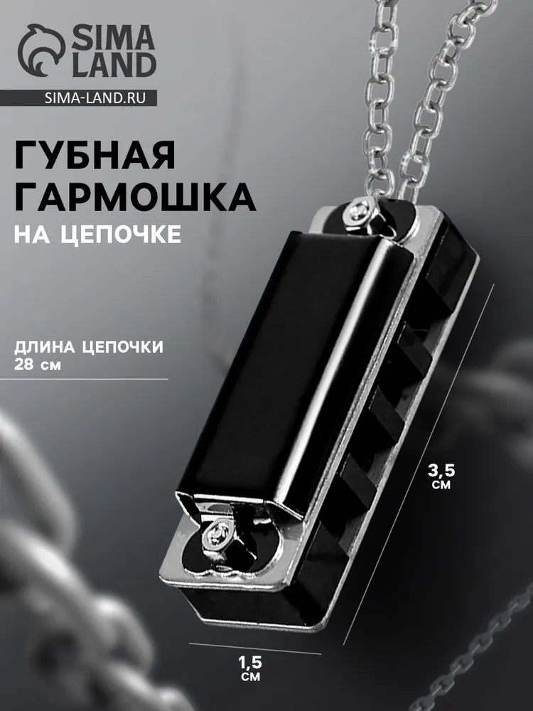 Губная гармошка Music Life 4 отверстия, 8 тонов, 3,5х1,5х1см, цепь 28см, черная