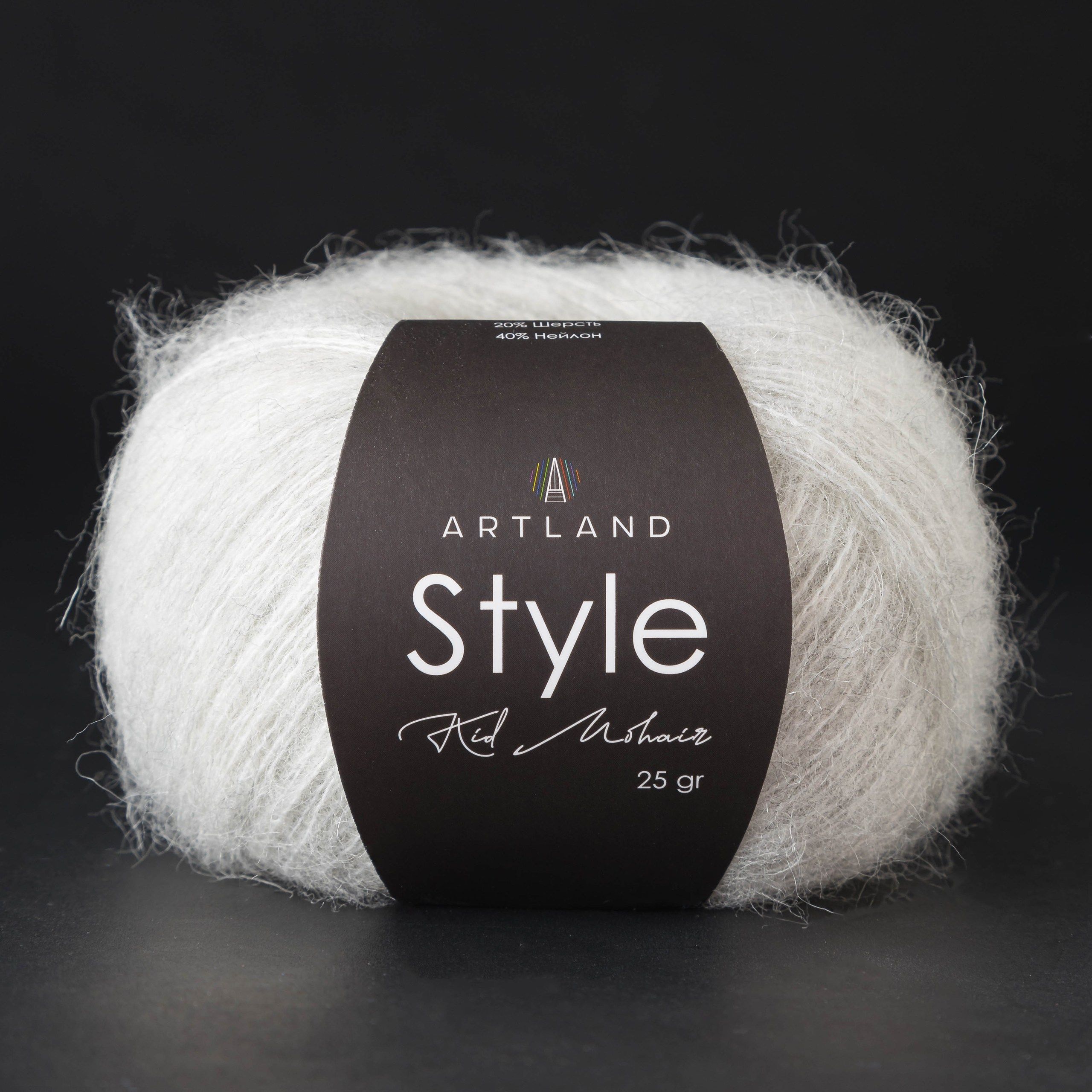 Пряжа для вязания Artland Style Kid Mohair, 1 моток (325 м, 25 гр). Цвет 74 Светло-серый / Кид мохер Артлэнд для вязания, 40% мохер, 20% шерсть, 40% нейлон