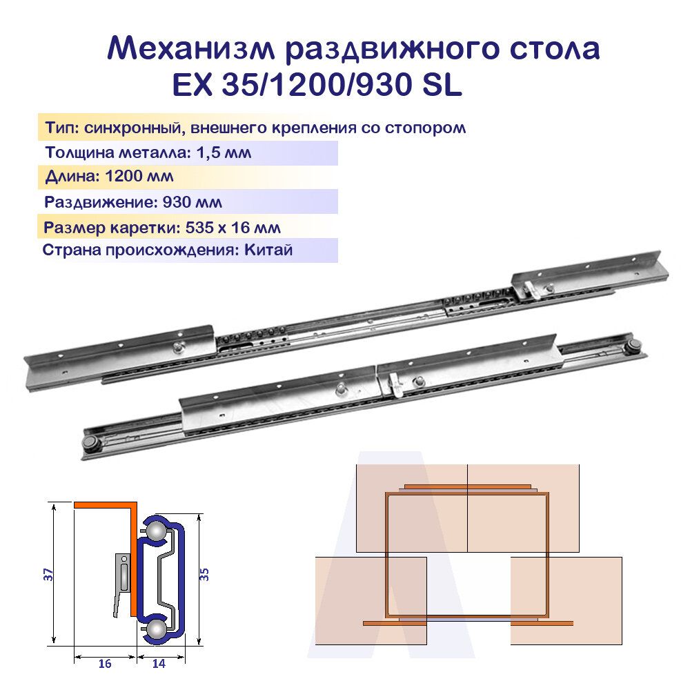 Механизм для раздвижного стола синхронный