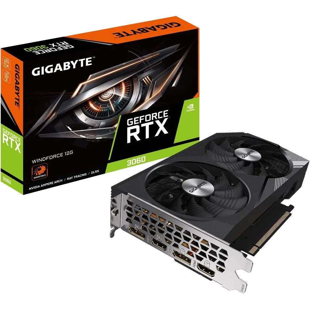 Gigabyte Видеокарта GeForce RTX 3060 GeForce RTX 3060 WINDFORCE 12G 12 ГБ (GV-N3060WF2-12GD)