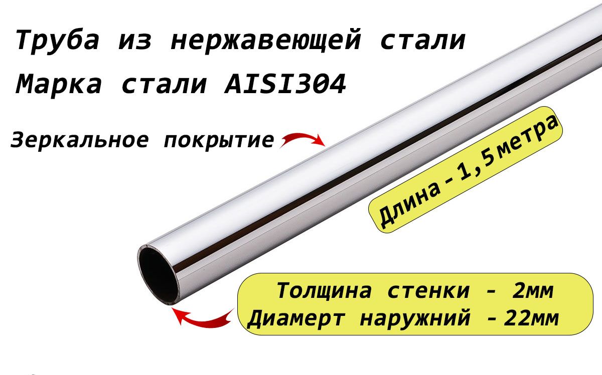 Труба круглая 22х2мм из нержавеющей стали AISI304 - 1,5 метра