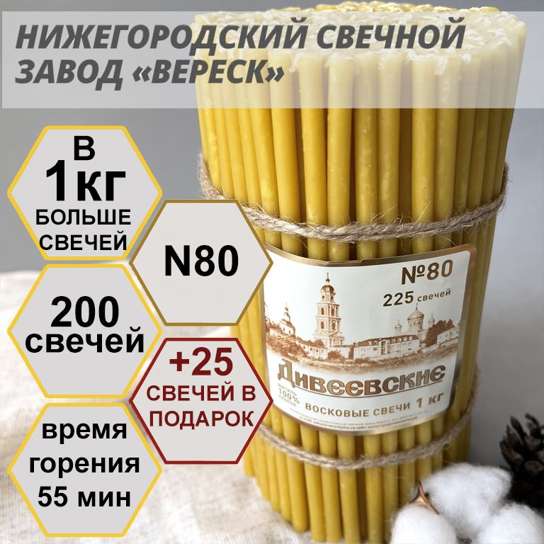 НижегородскийсвечнойзаводВереск"Дивеевские"№80,1кг.Свечивосковые,церковные,длядомашнеймолитвы,освященные