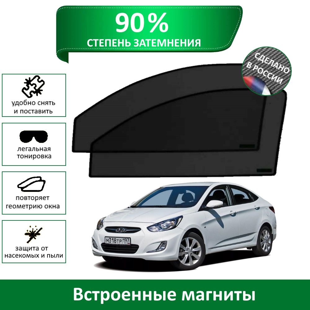 КаркасныешторкиMURADPREMIUM90наHyundaiSolaris1(2012-2016)седаннапередниедверинамагнитахсосветопропускаемостью10%/солнцезащитныйэкран/шторкивавто