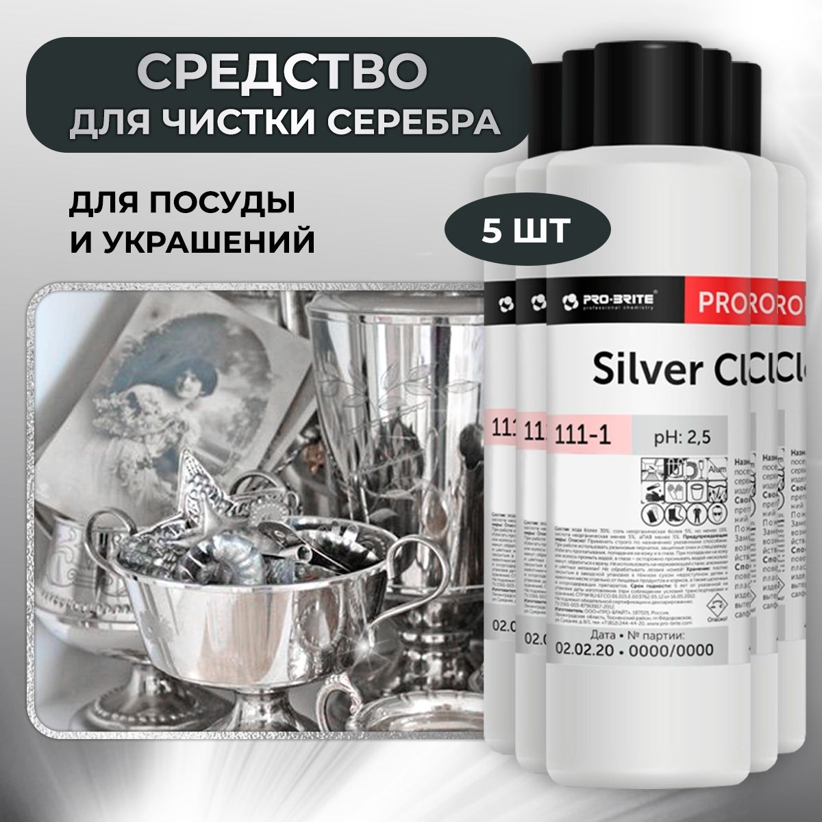 Средство для чистки изделий из серебра Silver Cleaner 1л, уход за  ювелирными украшениями и приборами,5 шт. - купить с доставкой по выгодным  ценам в интернет-магазине OZON (713871421)