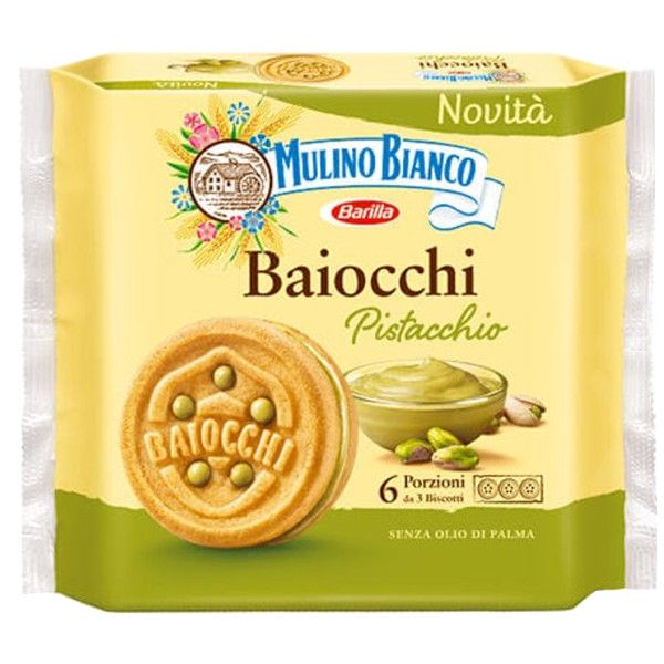 Печенье песочное Mulino Bianco Baiocchi с фисташковой начинкой, 168 г