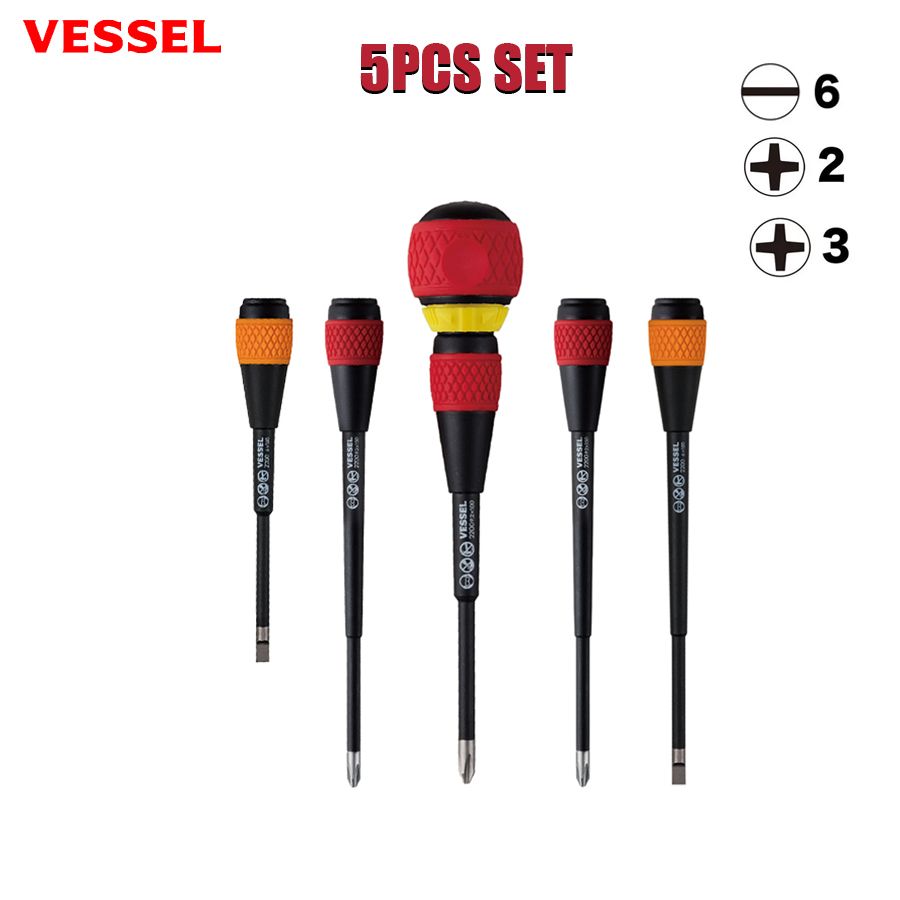 VESSELНаборотверткастрещоткой,PH2/PH3/SL6,22005PCS