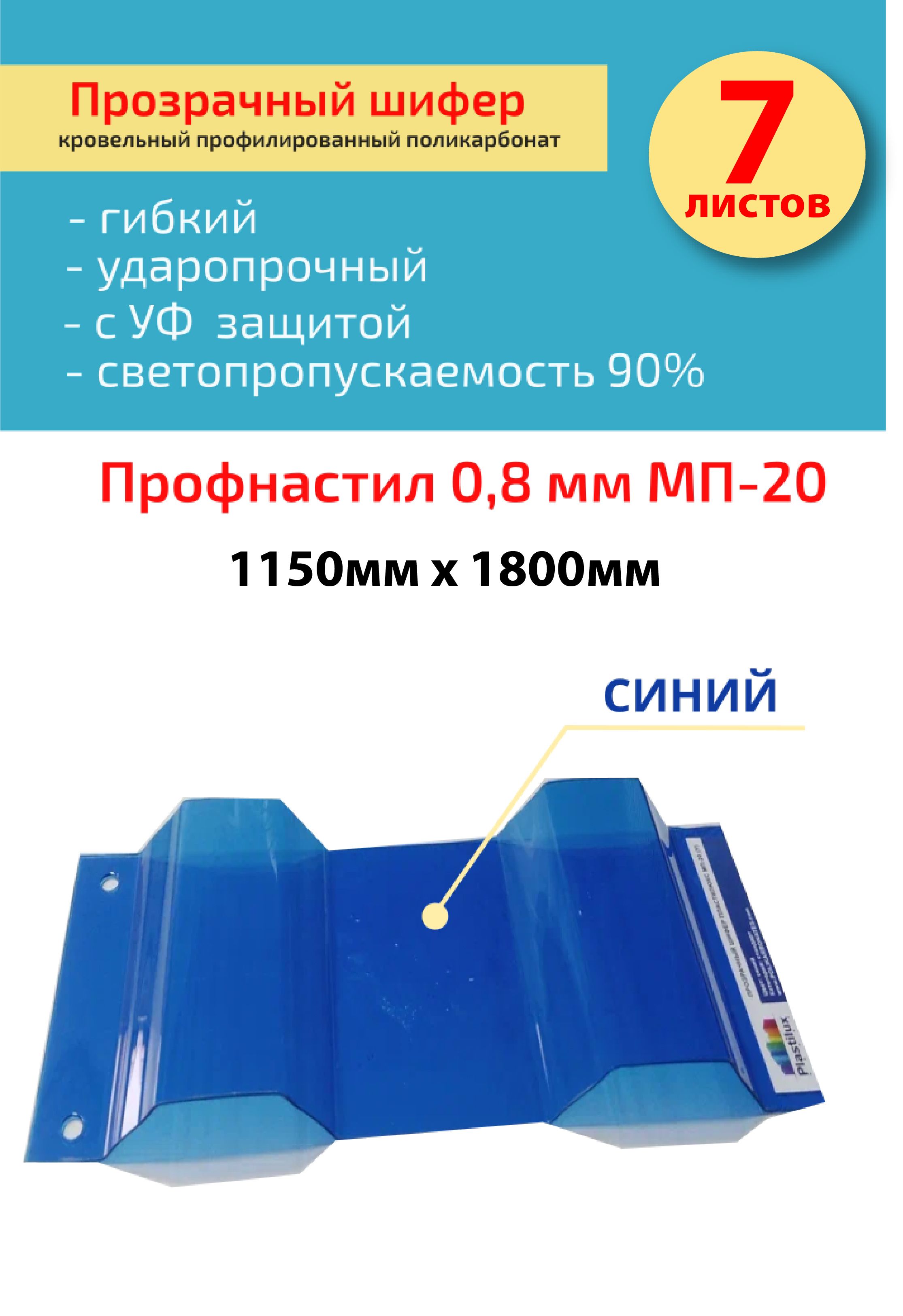 Кровельный , прозрачный шифер 0.8 мм МП-20 (синий) 1,15*1,8м - купить с  доставкой по выгодным ценам в интернет-магазине OZON (1486892302)