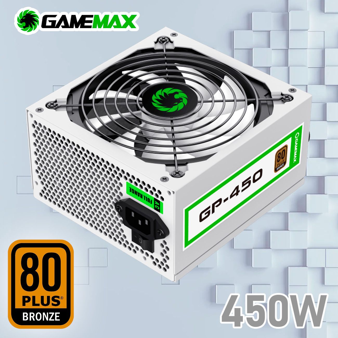 БлокпитанияGameMaxGP-450White(Белый450WBronze120мм20+4pin4+4pin(CPU)1*6+2pin(PCI-E)4*SATA2*MOLEX)