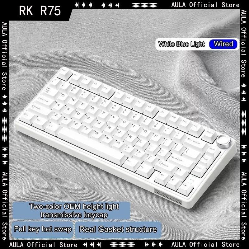 RoyalKludgeИгроваяклавиатураR75,(RKBlue),Английскаяраскладка,белый