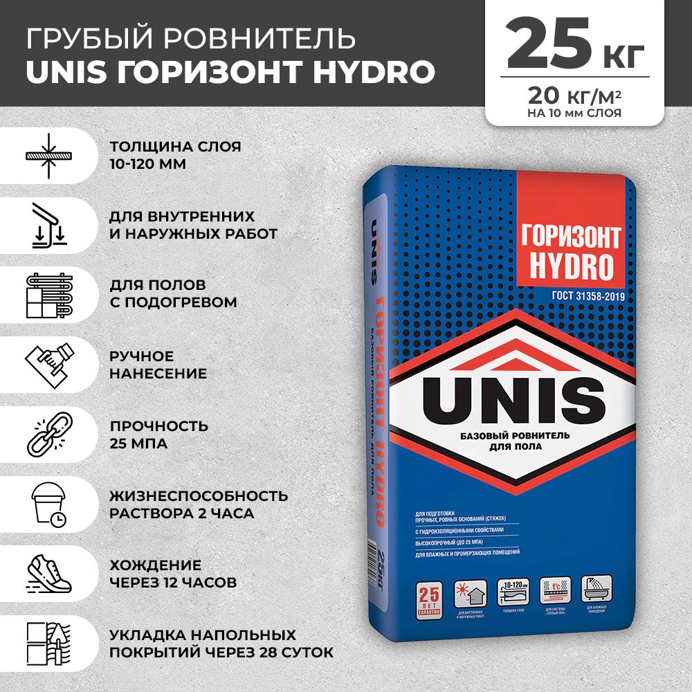 Ровнитель для пола UNIS Горизонт HYDRO базовый 25кг