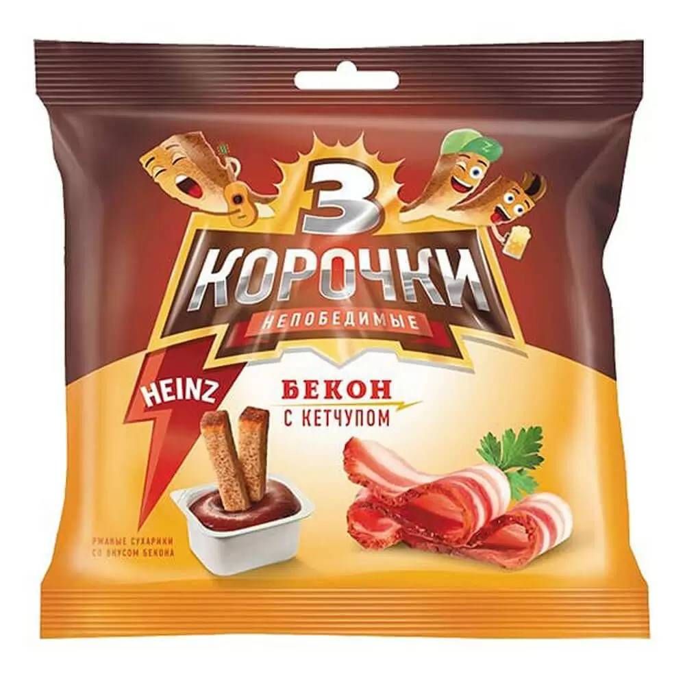 Сухарики 3 корочки ''Ржаные Бекон + кетчуп'' 60 гр по 20 шт