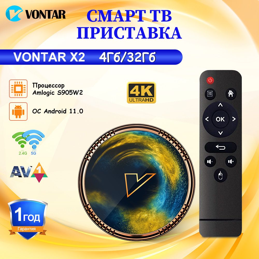 Vontar Медиаплеер Смарт ТВ-Приставка Vontar X2 Amlogic S905W2 Android, 4 ГБ/32 ГБ